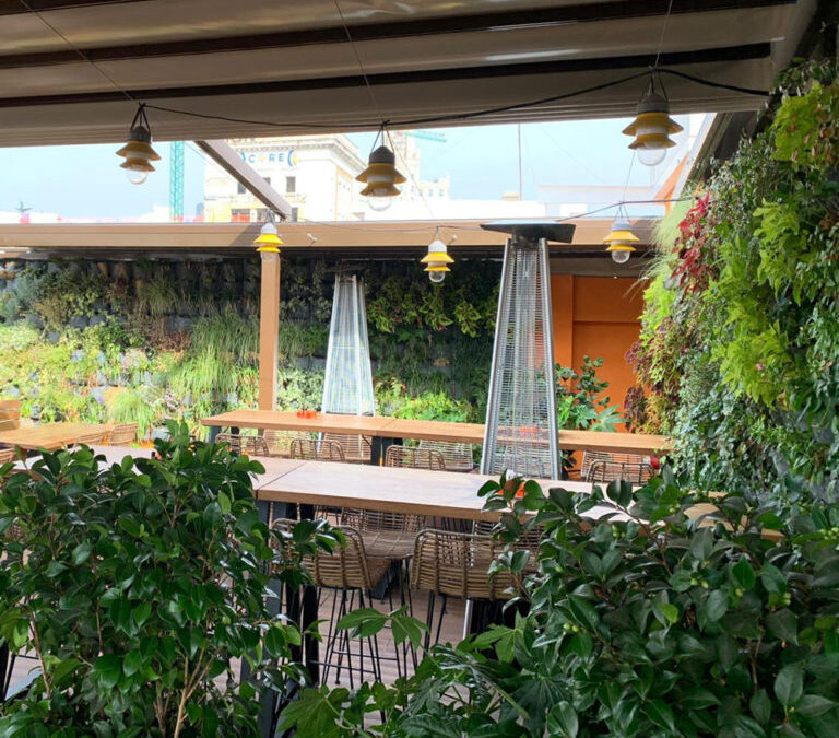 Terraza restaurante con jardín vertical – Madrid